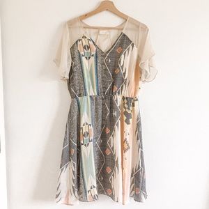 Anthropologie Maeve 100% Silk Flutter Sleeve Aztec Southwestern Dress Large